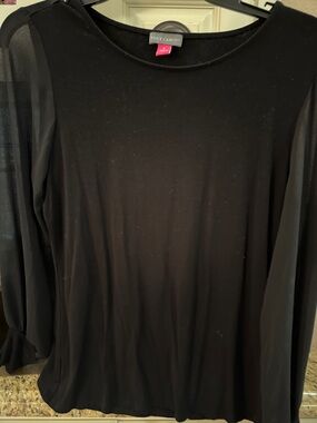 Vince Camuto Black Long-Sleeve Shirt with Sheer Sleeves